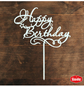 Білий топер ХДФ №04 “Happy Birthday”