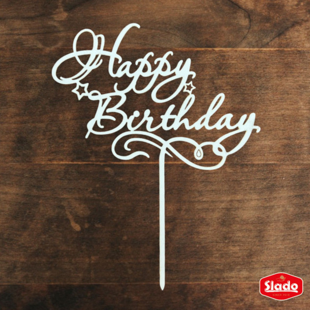 Білий топер ХДФ №04 “Happy Birthday”
