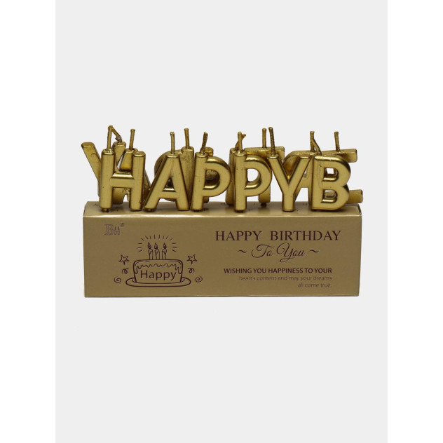 Свічки на торт "Happy Birthday" золото
