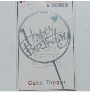 Срібний топпер на торт "Happy birthday"