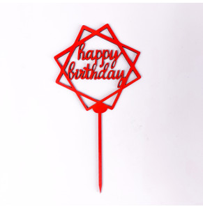 Топер ХДФ Happy Birthday червоний