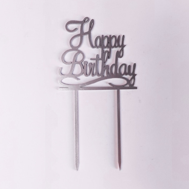 Топер ХДФ Happy Birthday срібло