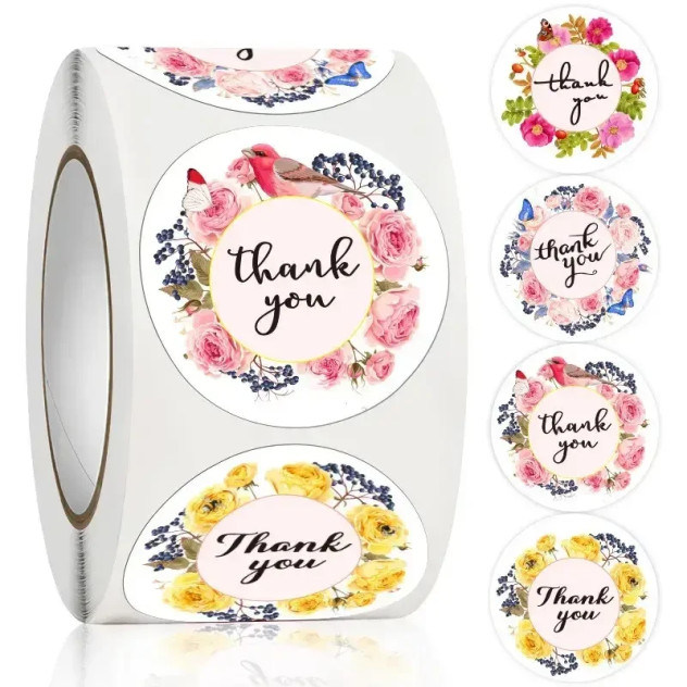 Наклейки в рулоні ∅-25 мм (500 шт.) "Thank you"