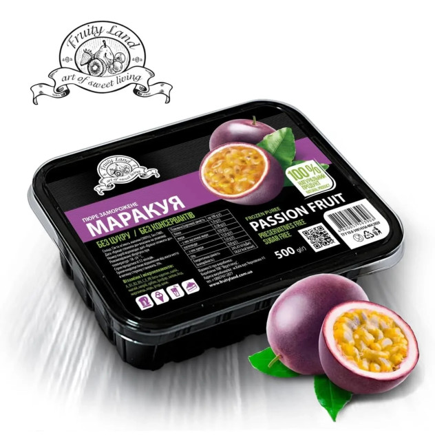 Пюре з маракуйї з кісточками Fruityland заморожене без цукру,500 г