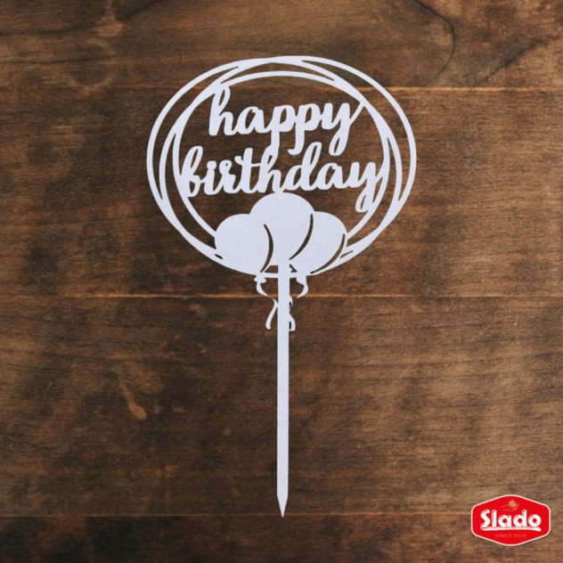 Білий топер ХДФ №18 “Happy Birthday”