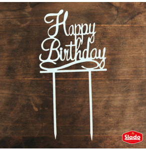 Білий топер ХДФ №01 “Happy Birthday”