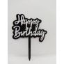 Топпер на торт "Happy birthday" чорно-білий