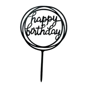 Чорний топпер на торт "Happy birthday"