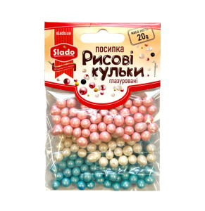 Посипка в стіках рисові кульки глазуровані мікс “Рожево-біло-блакитні” 20 грам