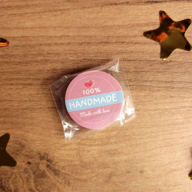 Наклейки ∅-40 мм (50 шт.) рожеві "Hand made"