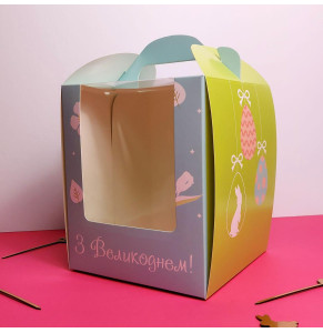 Коробка для паски блакитно-зелена 140*140*170 мм Великдень