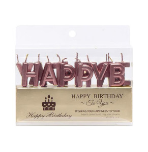 Свічки на торт "Happy Birthday" рожеве золото