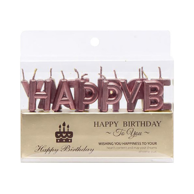 Свічки на торт "Happy Birthday" рожеве золото