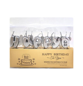 Свічки на торт "Happy Birthday" срібло