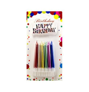 Свічки для торту Великі товсті Асорті Металік + Напис Happy Birthday (12 шт)