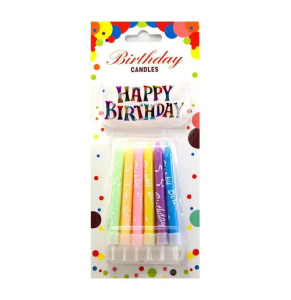 Свічки для торту Великі товсті кольорові + Напис Happy Birthday (12 шт)