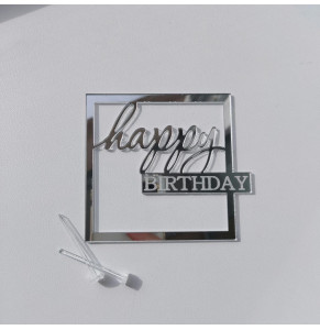 Бічний топер акриловий Happy Birthday (З днем народження) Срібло