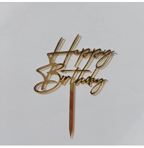 Топер акриловий Happy Birthday (З днем народження) Золото