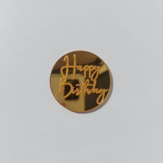 Топер акриловий Happy Birthday (З днем народження) Золото 40 мм