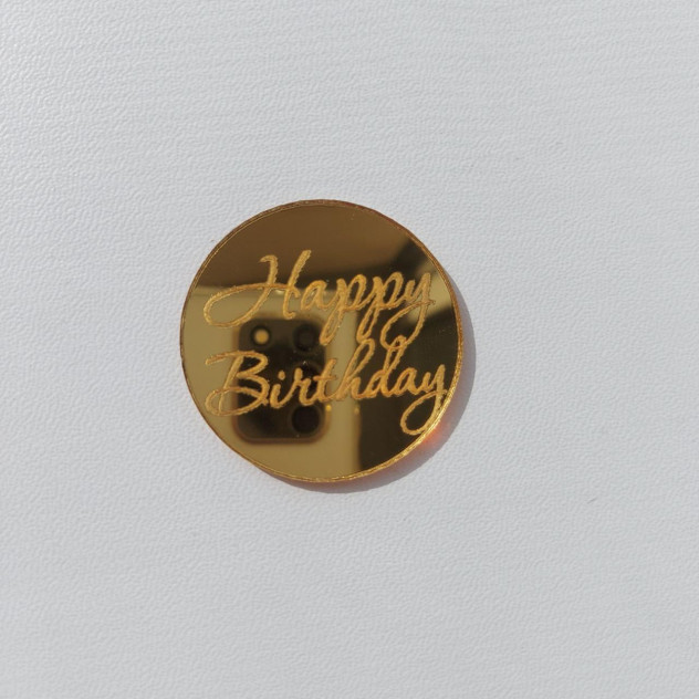 Топер акриловий Happy Birthday (З днем народження) Золото 40 мм