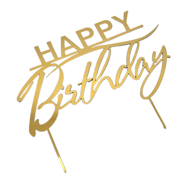 Золотий топер з полістиролу “Happy Birthday”