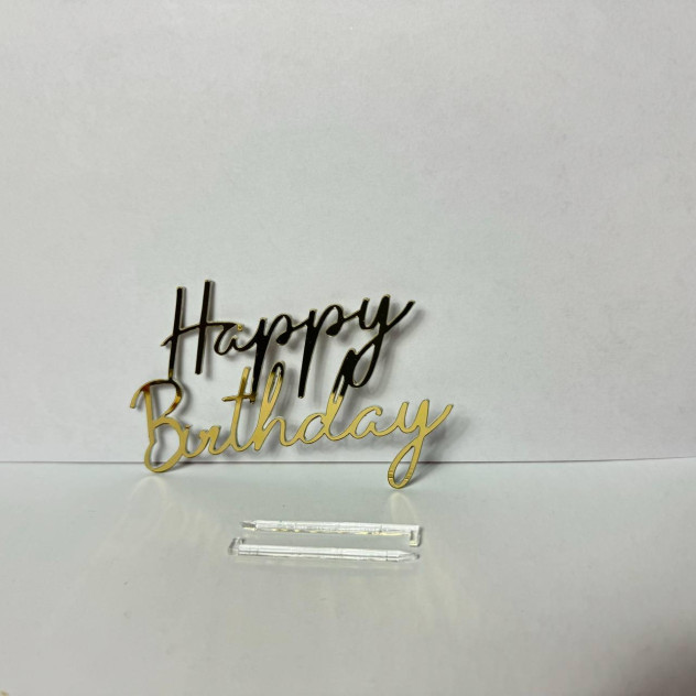 Золотий топер з полістиролу “Happy Birthday”