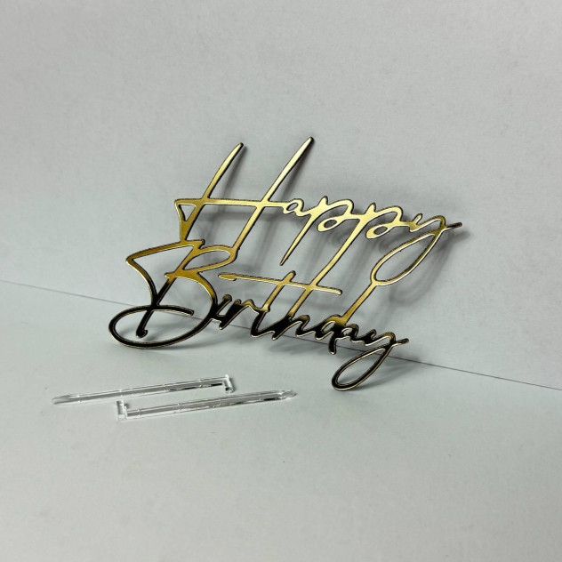 Золотий топер з полістиролу “Happy Birthday”