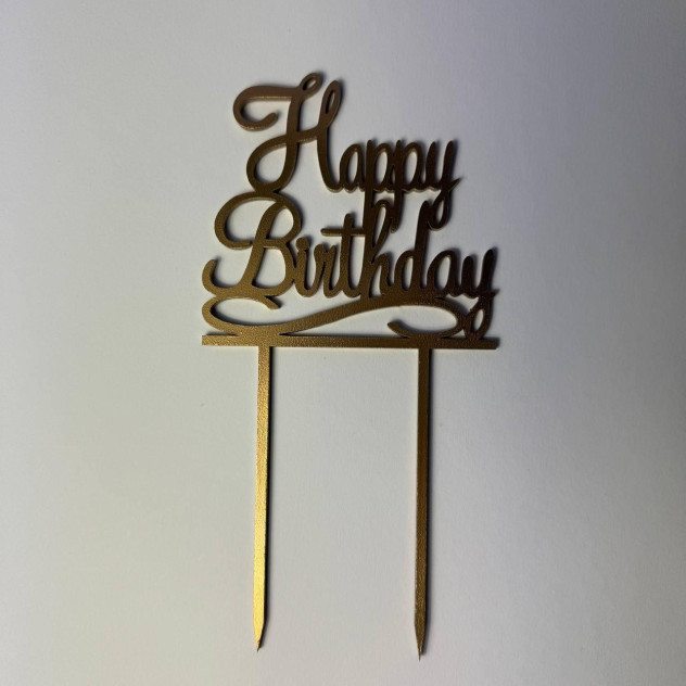 Топер ХДФ Happy Birthday золото