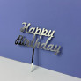 Срібний топер з полістиролу Happy Birthday на паличці