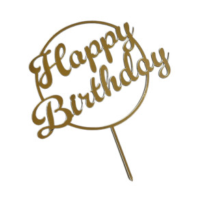Золотий топер з полістиролу “Happy Birthday”