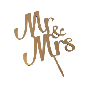 Золотий топер з полістиролу “Mr-Mrs” на шпажці