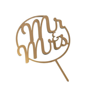 Золотий топер з полістиролу “Mr-Mrs” на шпажці