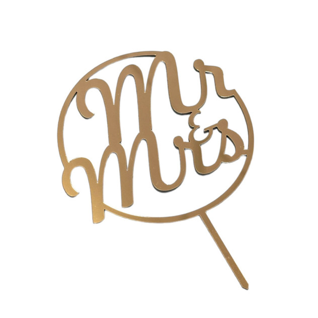 Золотий топер з полістиролу “Mr-Mrs” на шпажці