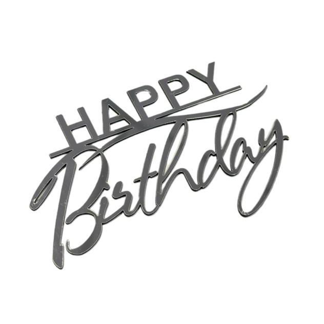 Срібний топер з полістиролу Happy Birthday