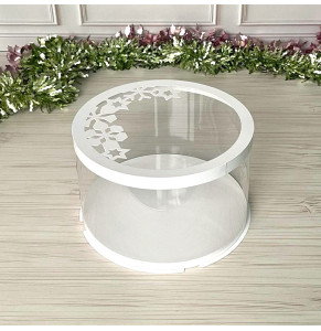 Коробка тубус d250, h150 біла, кришка СНІЖИНКА