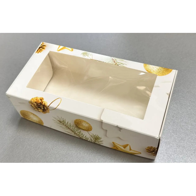 Коробочка для макарон з крейдованого картону 200*100*60 новорічна