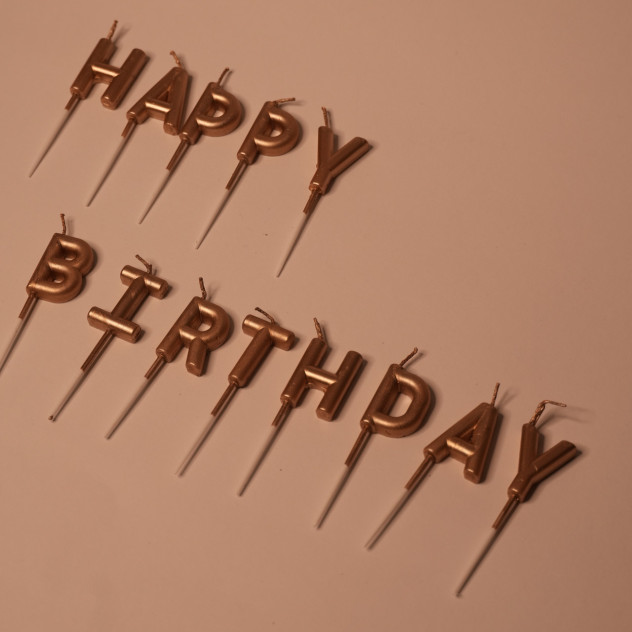 Свічки на торт "Happy Birthday" бронза