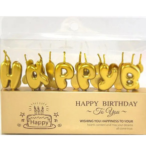 Свічки на торт "Happy Birthday" золото