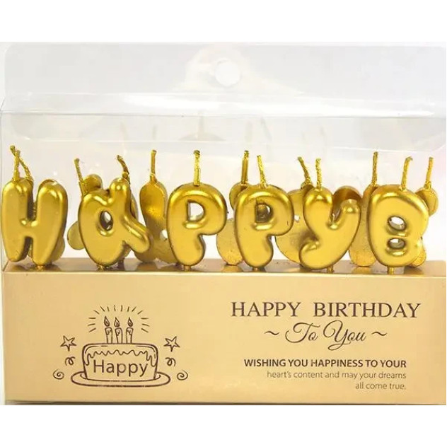 Свічки на торт "Happy Birthday" золото