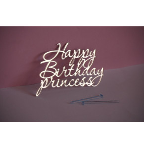 Бічний топер акриловий Happy Birthday princess (З днем народження) Срібло