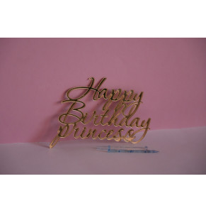 Бічний топер акриловий Happy Birthday princess (З днем народження) Золото