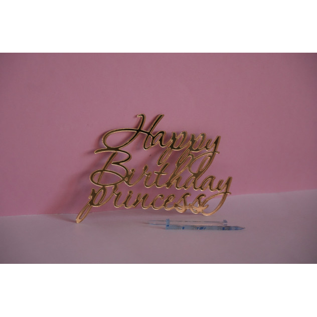Бічний топер акриловий Happy Birthday princess (З днем народження) Золото