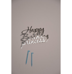 Срібний топер з полістиролу Happy birthday princess