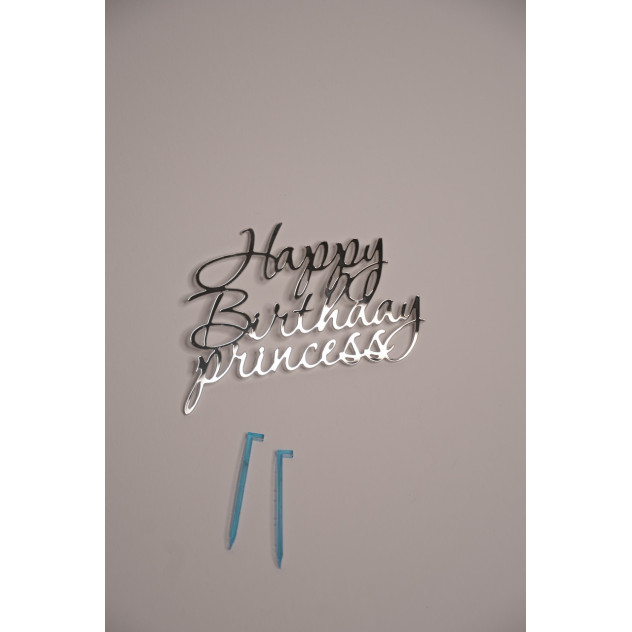 Срібний топер з полістиролу Happy birthday princess