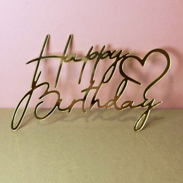 Золотий топер з полістиролу “Happy Birthday”