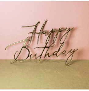 Золотий топер з полістиролу “Happy Birthday”