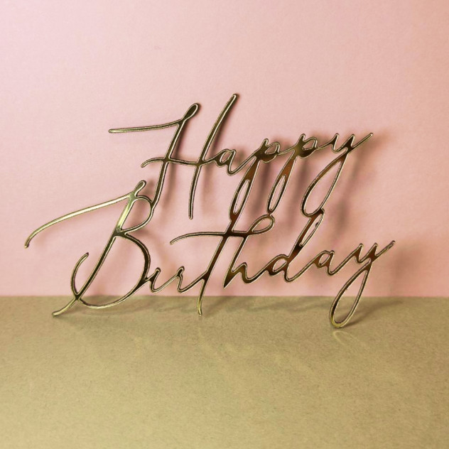 Золотий топер з полістиролу “Happy Birthday”