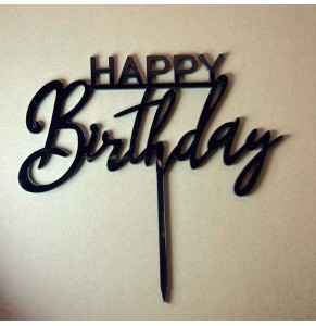 Топер акриловий Happy Birthday (З днем народження) Чорний