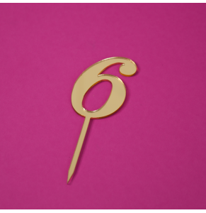 Золотий топер акриловий цифра 6 на паличці